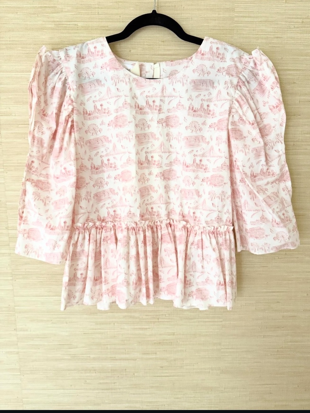 Dondolo Dallas Mom Pink Print Puff Sleeve Peplum Top Size S